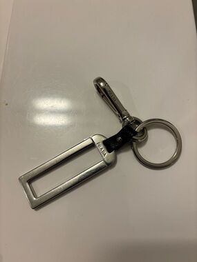 Prada Silver Metal & Black Leather Key Holder Keychain